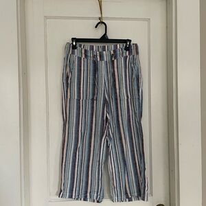 Striped Cropped Women's Pants in Blue and Cream